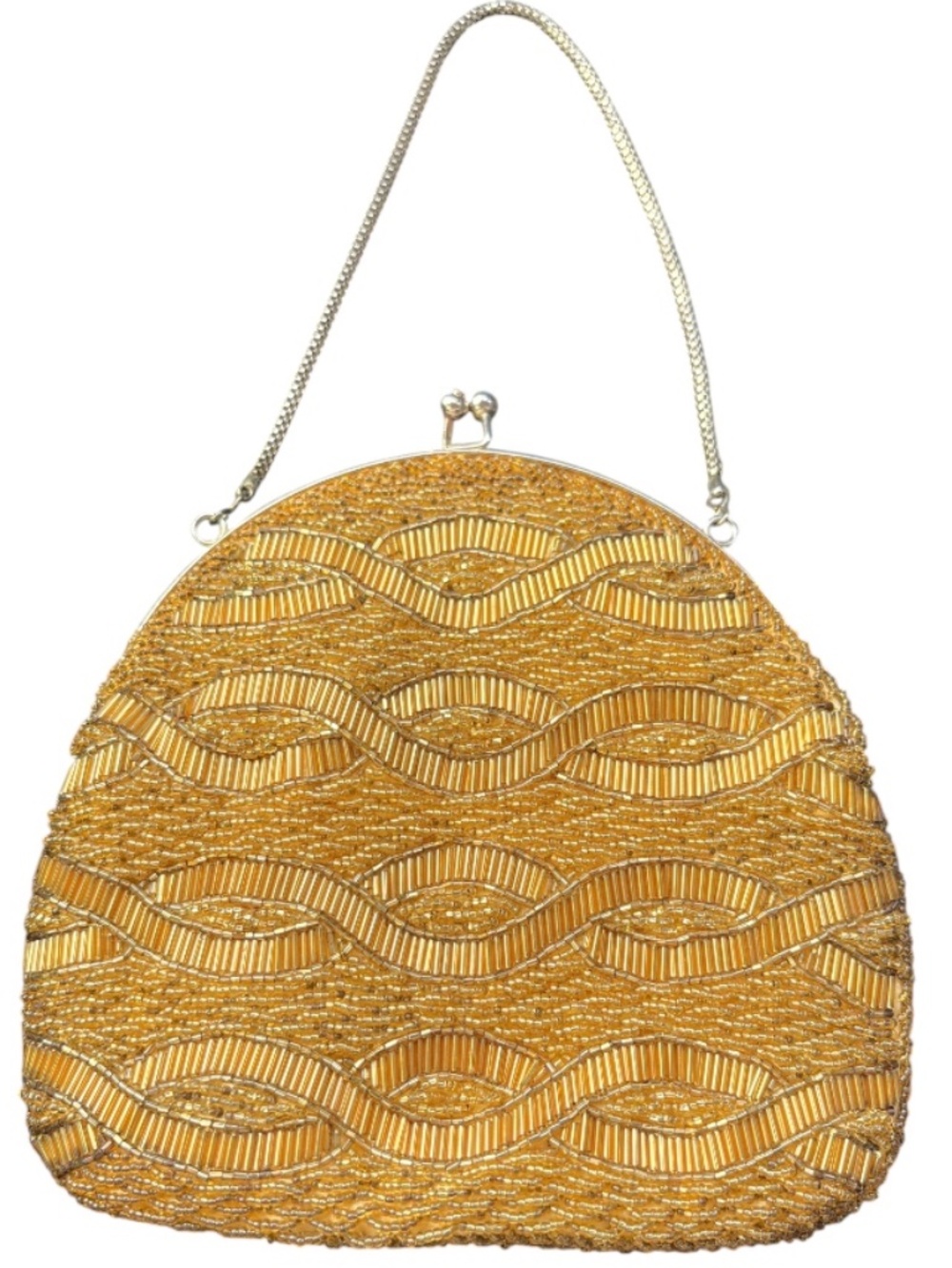 DuVal Vintage Beaded Evening Bag Gold Wave Pattern Elegant Cluch Purse Small - Picture 2 of 5